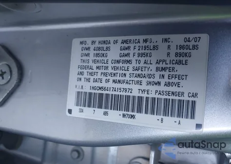 2007 Honda Accord 2.4 Lx из США, поврежденный, VIN 1HGCM56417A157972